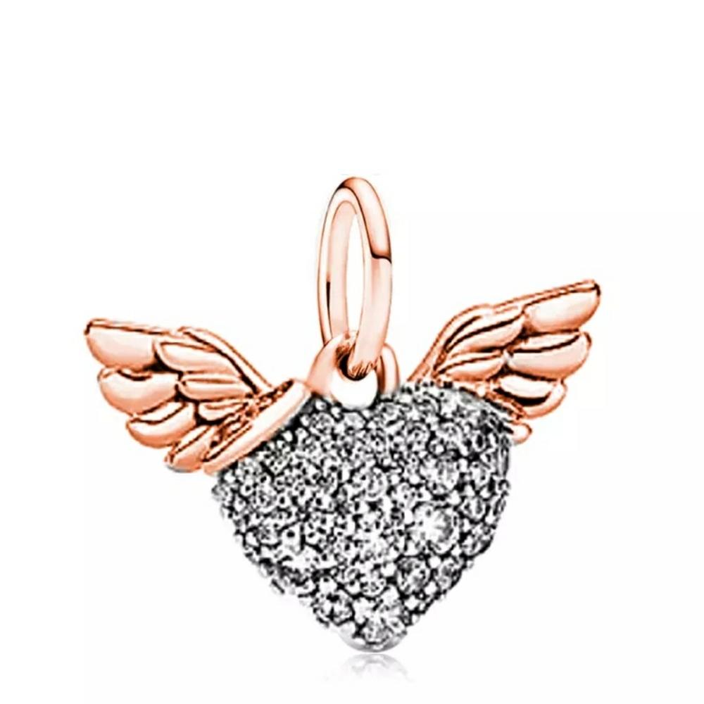 NWT Rose Gold Rhinestone Heart w/ Wings Charm